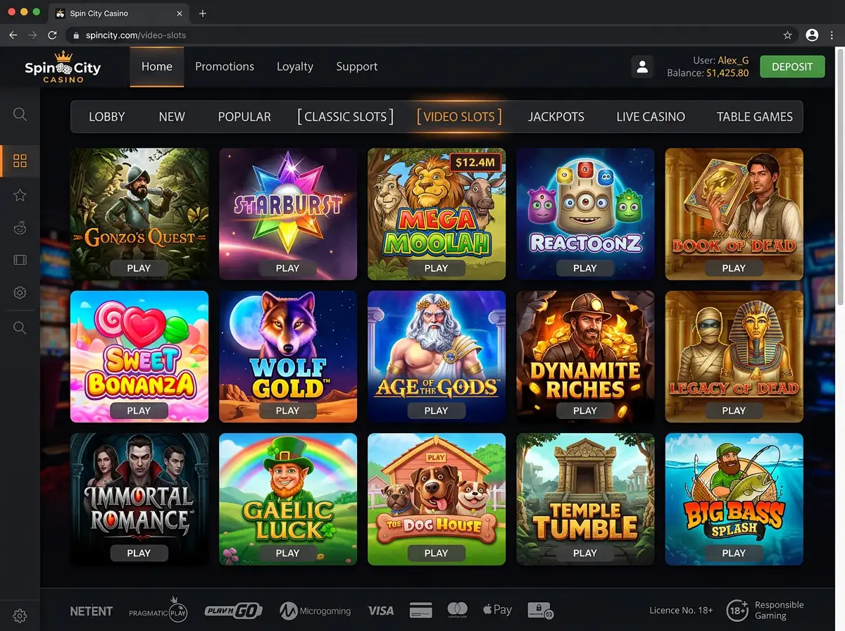 Loki Casino slot lobby showing classic and video slot category tabs