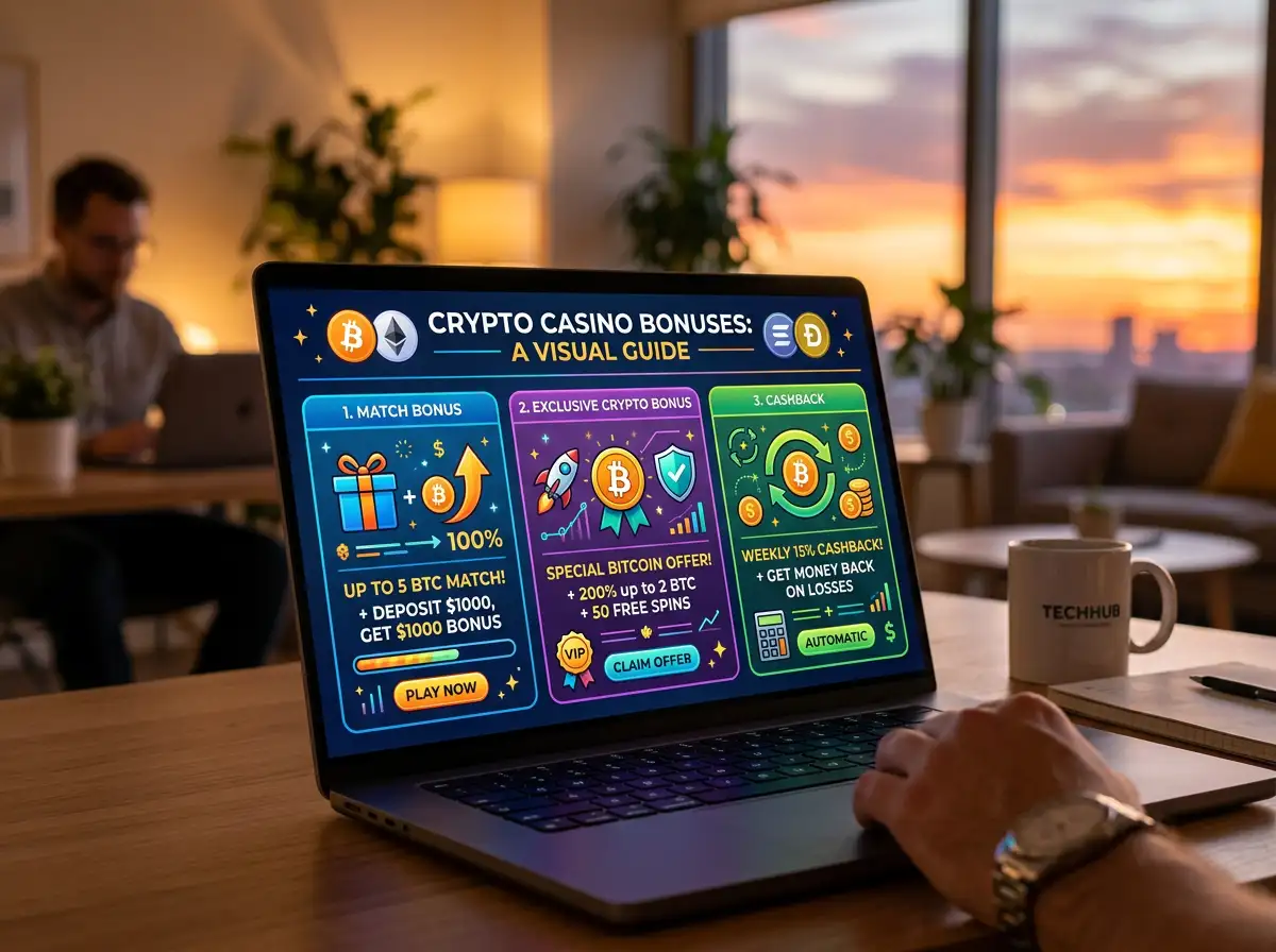 Overview of crypto casino bonus types including match, exclusive and cashback