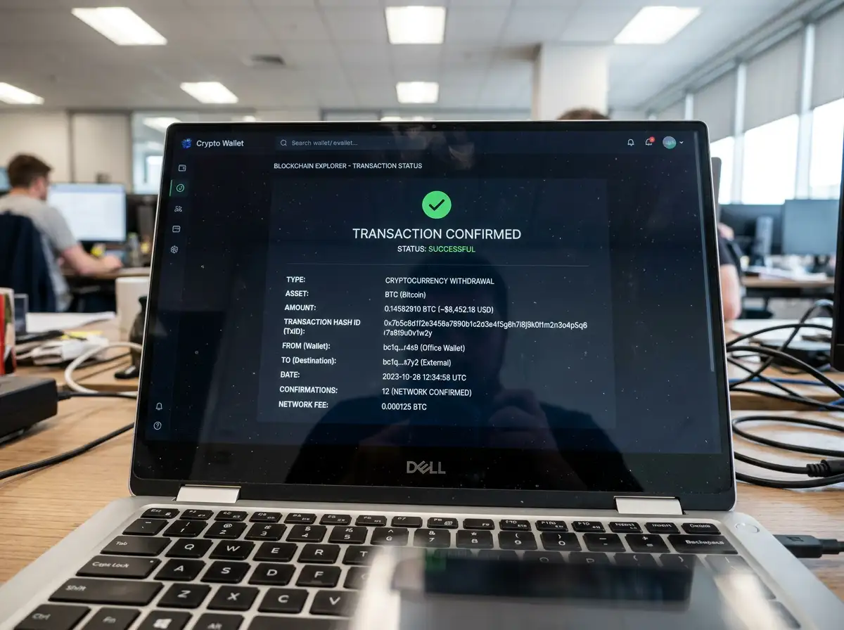 Cryptocurrency withdrawal confirmed with blockchain transaction hash