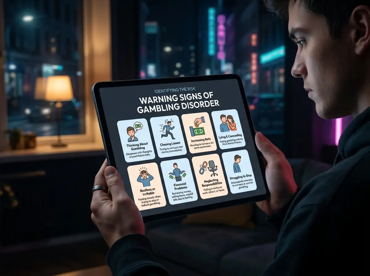 Gambling disorder warning signs educational infographic