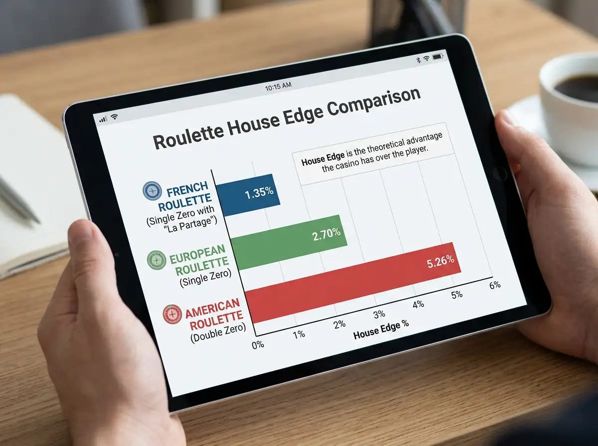 House edge comparison chart across French, European and American Roulette
