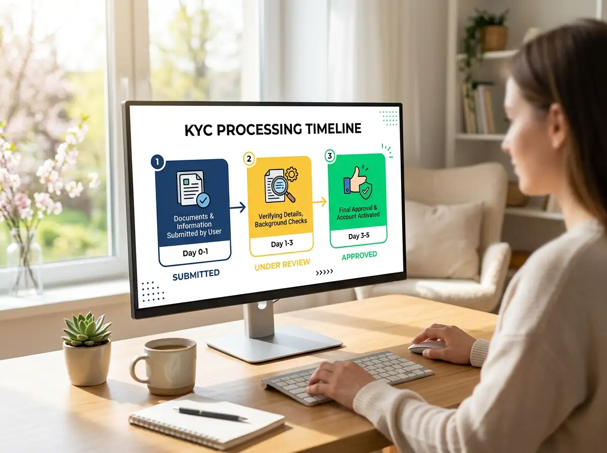 Timeline showing standard KYC processing stages at Loki Casino