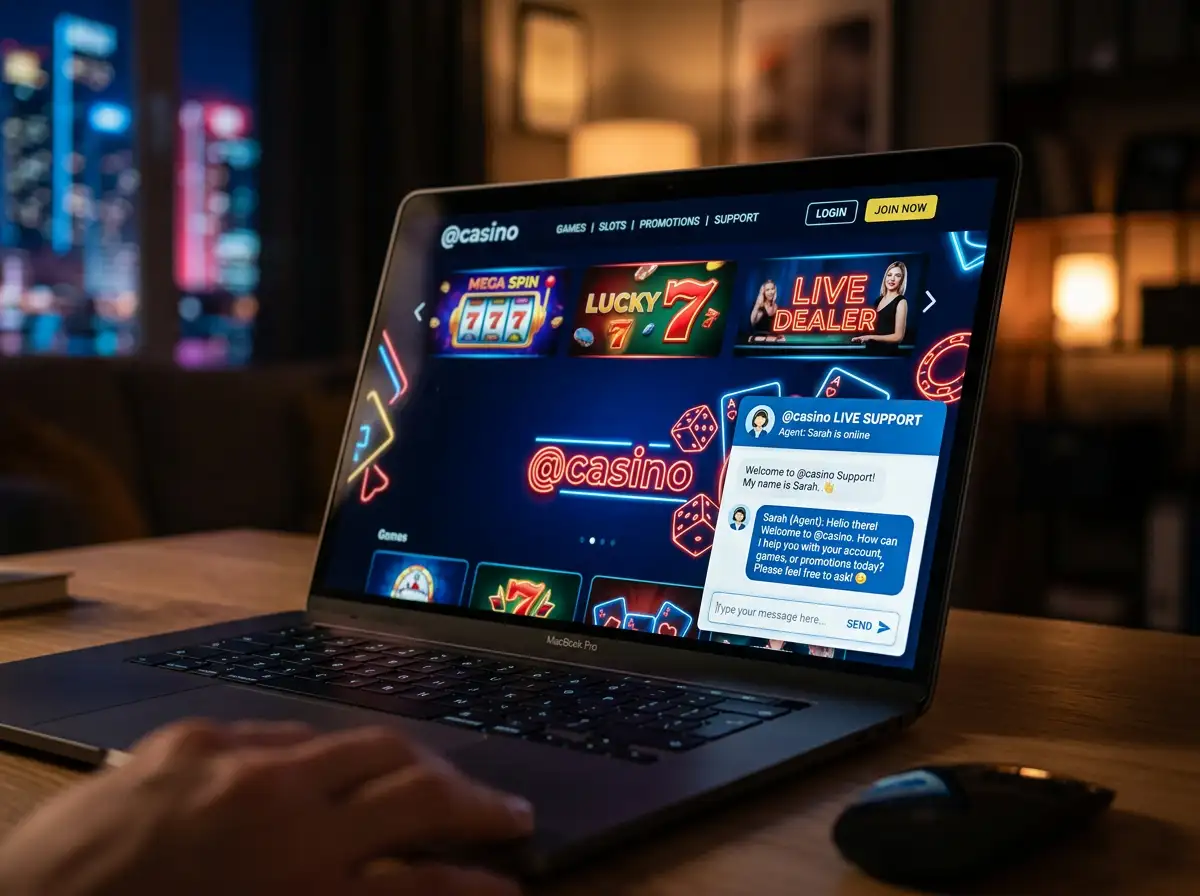 Live chat support window open with agent response at casino platform