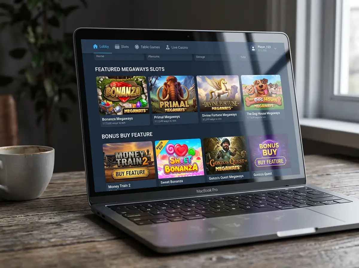 Megaways and Bonus Buy slot sections in casino game browser