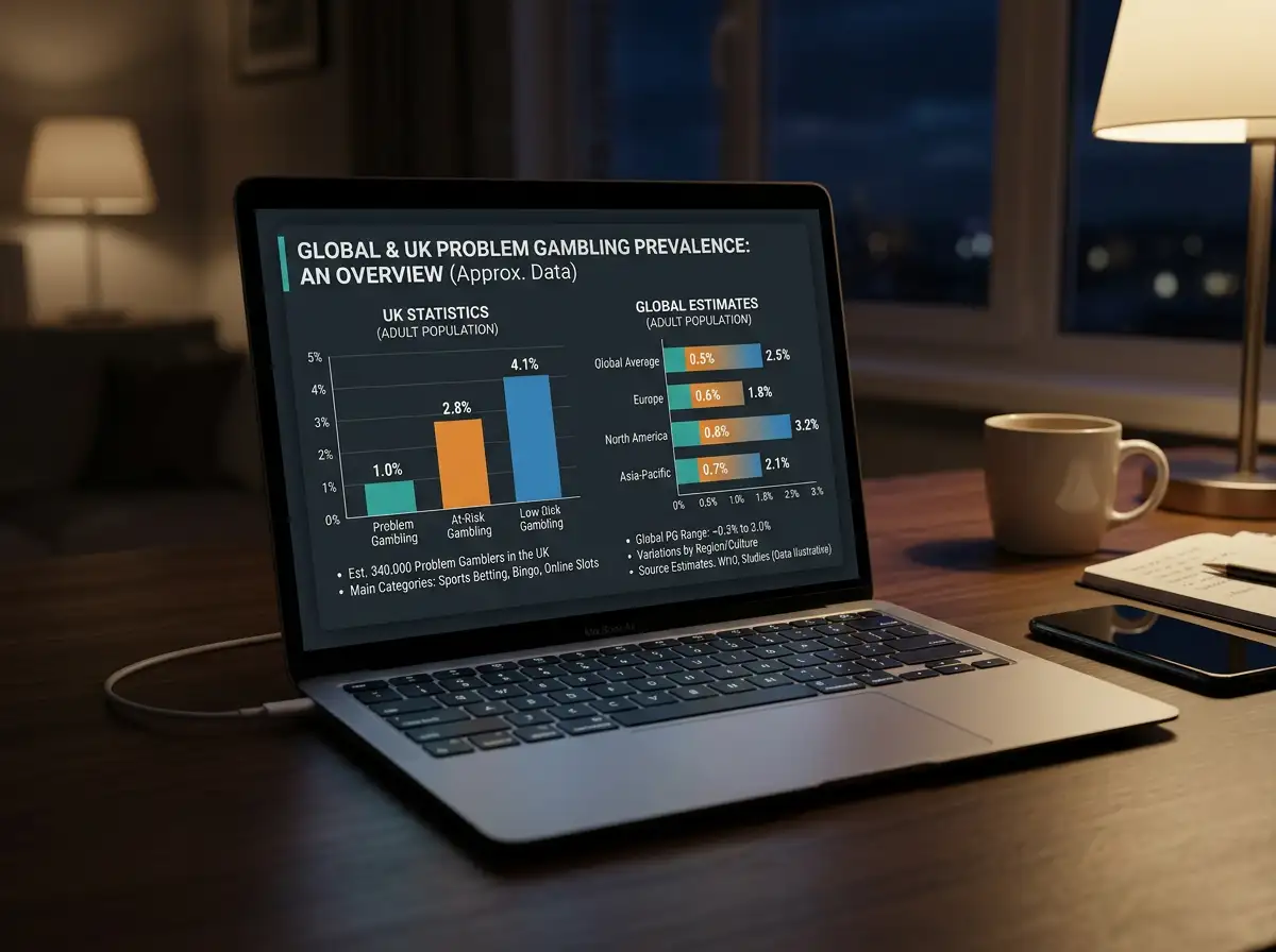 Problem gambling prevalence statistics showing global and UK data