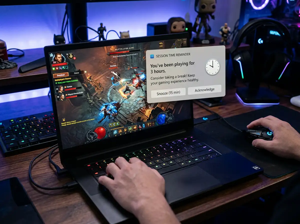 Session time reminder popup during gameplay at online casino