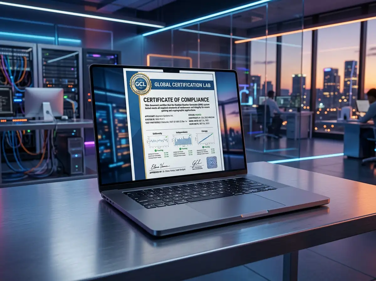 Third-party RNG audit certificate from independent testing laboratory