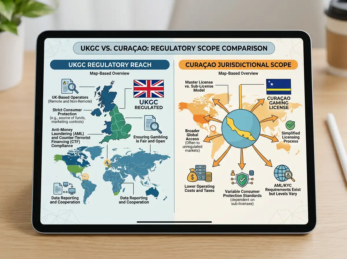 Regulatory comparison showing UKGC stake limit enforcement scope